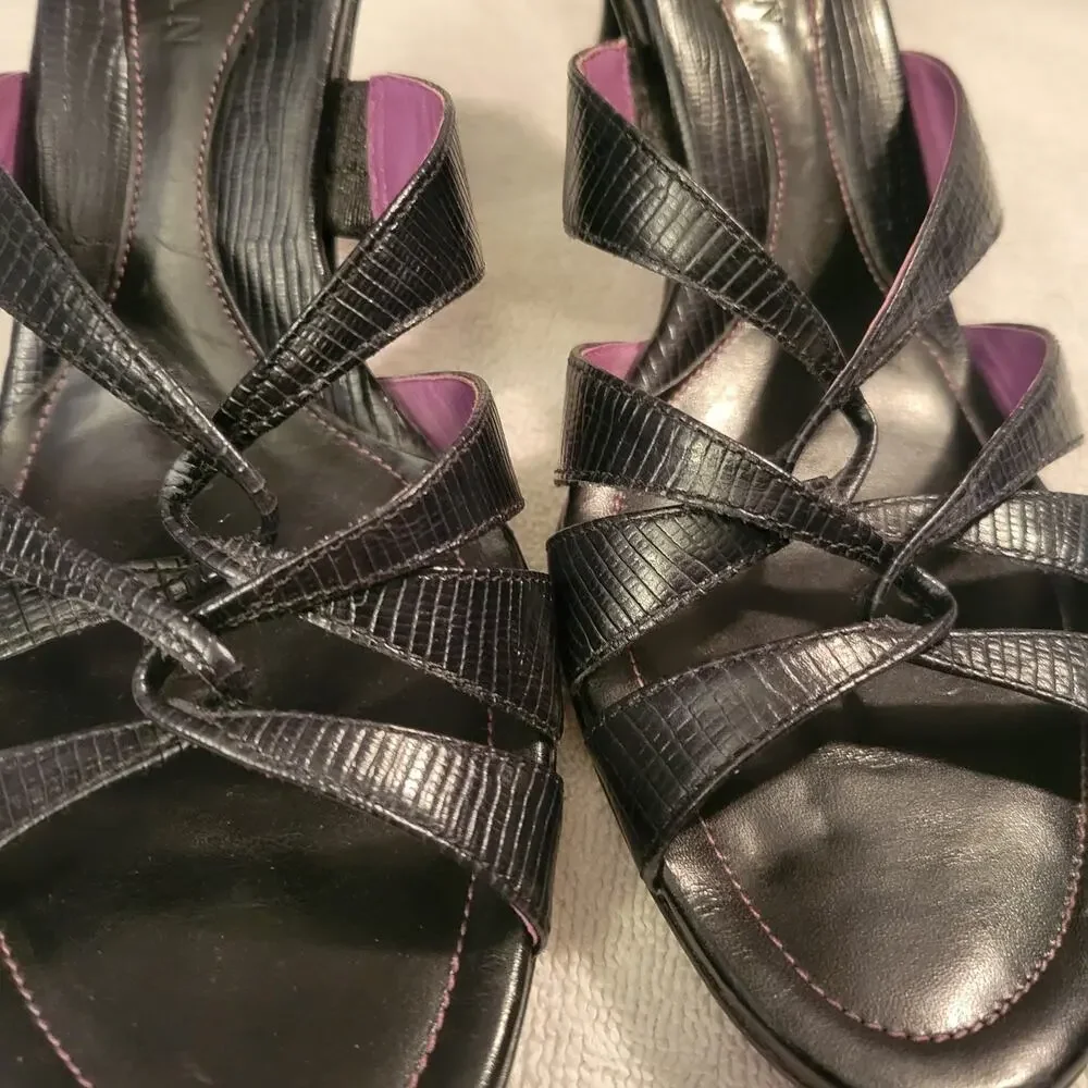 Cole Haan Black Leather Strappy Heeled Open-Toe & Back Shoes Size 7 B - Picture 2 of 9